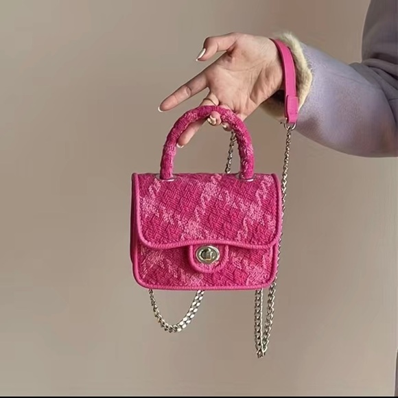 Unbranded Handbags - NWOT Mini Top Handle Crossbody in Pink Tweed like Material